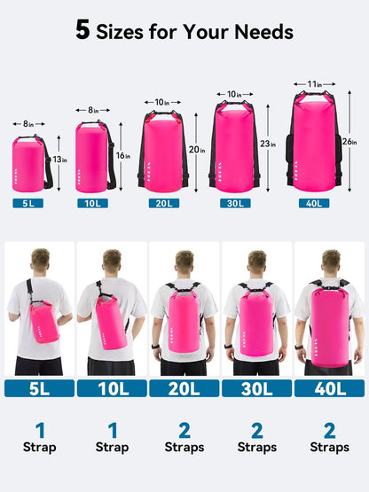 HEETA Waterproof Dry Bag for Women Men, Roll Top Lightweight Dry Storage Bag Backpack with Emergency Whistle for Travel, Kayaking, Boating, Camping, Beach, Cruise Ship Essentials (Rose Red, 40L)
