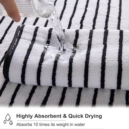 Oliven 8 Pcs Black White Cabana Stripe Large Bath Towel Set Oversize Bath