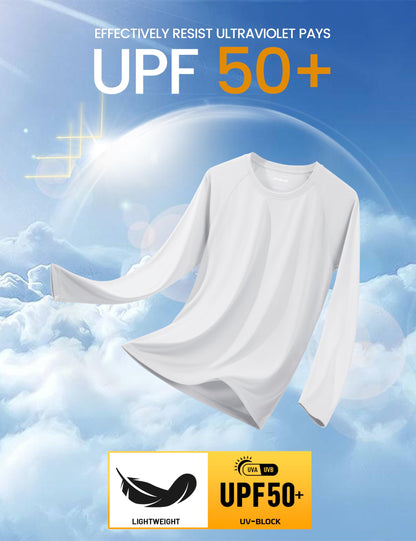 MAGCOMSEN Men's Long Sleeve Shirt for Men UV Shirts Quick Dry UPF 50 Athletic Sun UV Protection Rash Guard Swim Shirt White