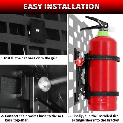PLUSBEAM CNC Aluminum Quick Release Fire Extinguisher Mount Molle Panel, Fire Extinguisher Mount Kit with 4 Adjustable Clamps for Vehicles (Black)