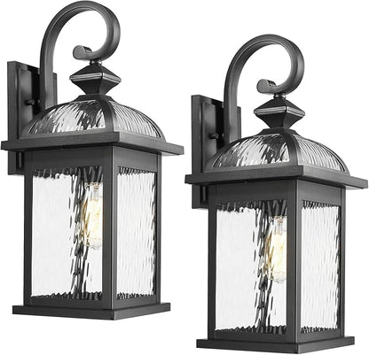 Darkaway 2pcs Outdoor Lights Fixtures Wall Mount, Large 22inch Outdoor Wall Sconce Lights with Water Ripple Glass Outside Exterior Lights Fixture for House Front Porch Patio