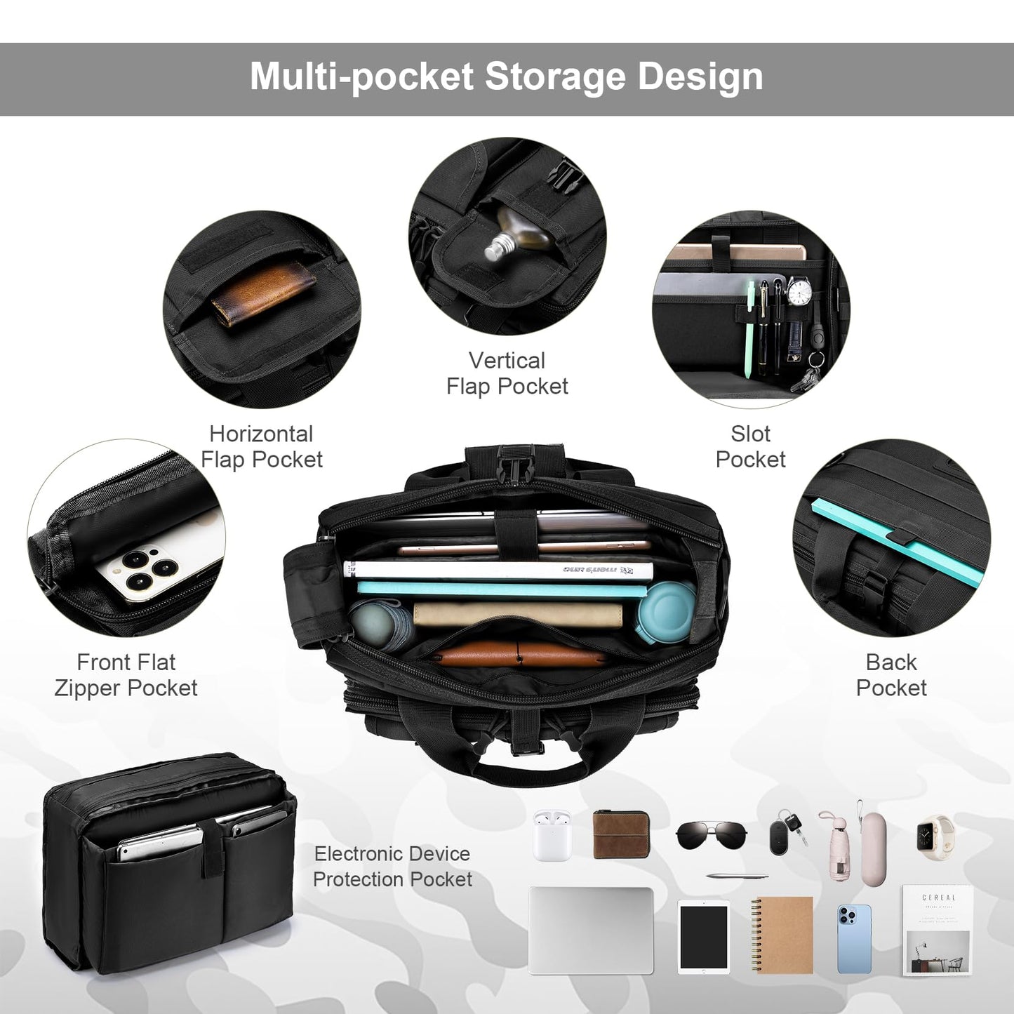 Stypos Tactical Messenger Bag, 14 Inch Tactical Briefcase for Man Military Laptop Bag Messenger Shoulder Bag Flight Bags for Pilots Black