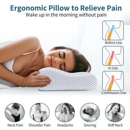 Memory Foam Pillows Neck Pillow Bed Pillow for Sleeping, Ergonomic Cervical Pillow for Neck and Shoulder Pain Relief,Orthopedic Contour Pillow for Side Back Stomach Sleeper(Blue&Grey)