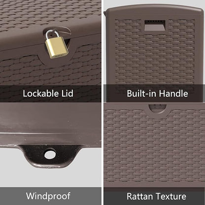 Upgrade 80 Gallon Waterproof Large Resin Deck Box Indoor/Outdoor Lockable Storage Container and Seating for Garden, Pool, and Patio (80 Pro Gallon, Brown)
