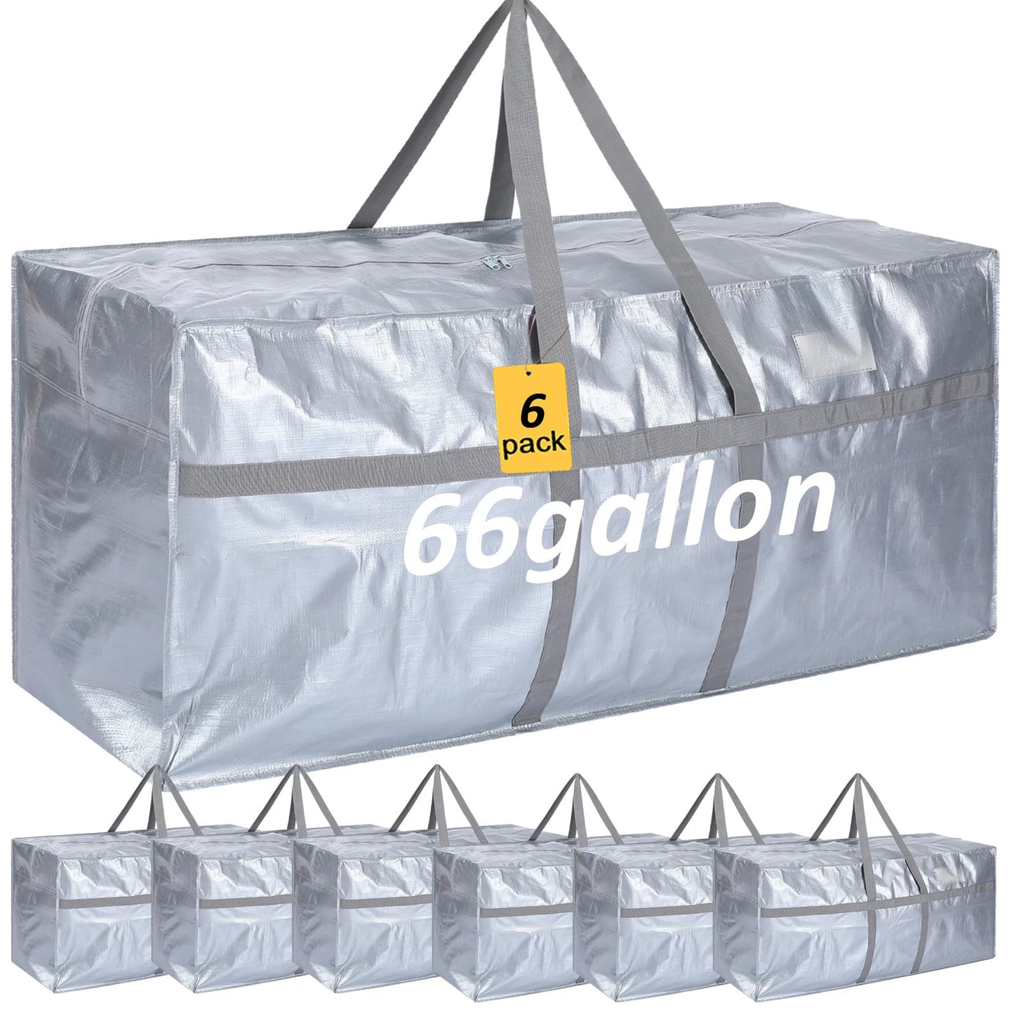 Clysee 4 Pcs 66 Gallon Extra Large Moving Bags Heavy Duty Storage Bag with Strong Zipper Handle Foldable XXL Jumbo Storage Tote Packing Moving Box for College Dorm Travel Cloth Duffle (Silver)