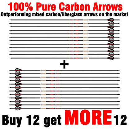 sanlida Dragon 10 100% Pure Carbon Hunting Arrows for Compound Bow, Olympic-Grade 10-Spine Precision, ±0.001" Straightness, 32" Carbon Arrows, 24 Pack (330 Spine)