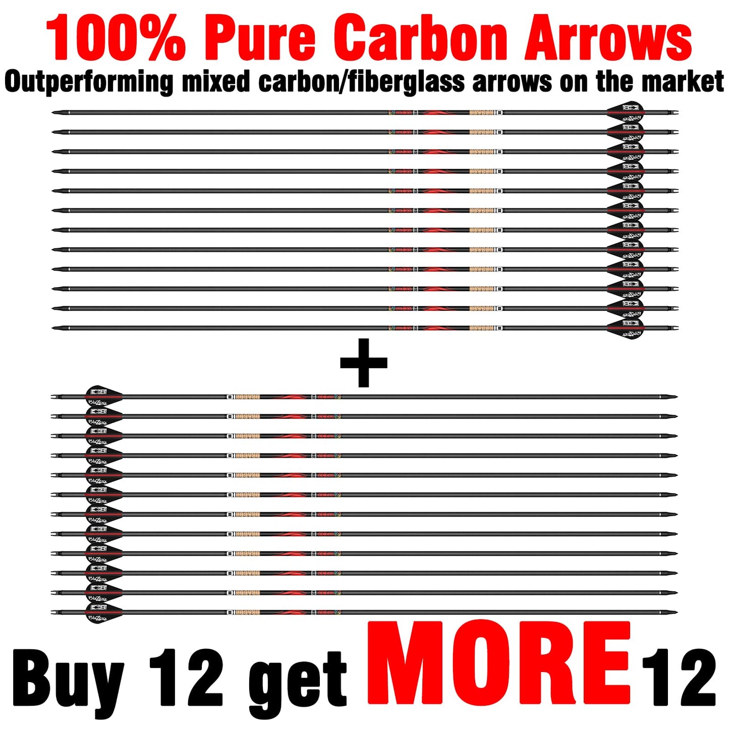 Sanlida Dragon 10 100% Pure Carbon Hunting Arrows for Compound Bow, Olympic-Grade 10-Spine Precision, ±0.001" Straightness, 32" Carbon Arrows, 24 Pack (310 Spine)