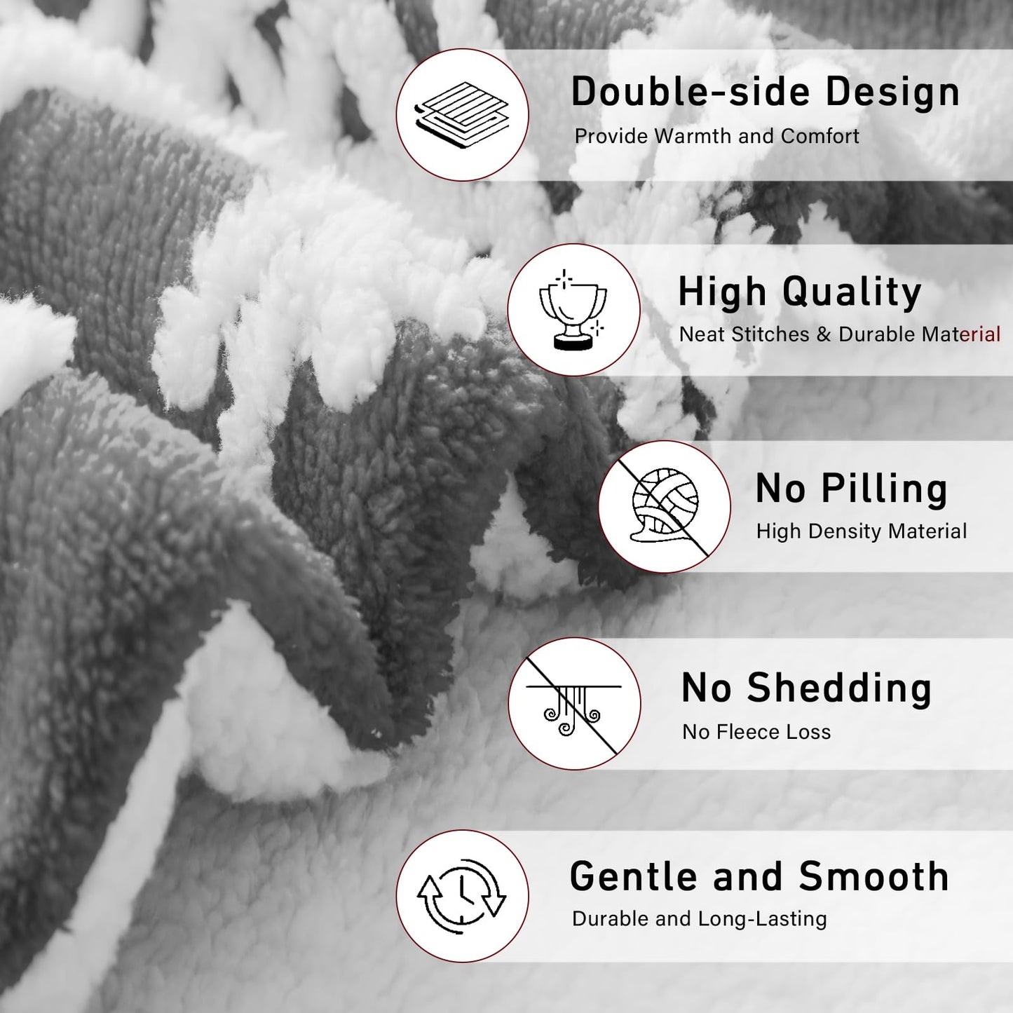 Sherpa Throw Blanket for Couch - Grey Blanket, Snowflakes Pattern, Warm Winter Cabin Throw, Premium Microfiber & Soft Touch, Plush & Fluffy, Warm & Cozy for Sofa and Bed, 50"x60", Grey
