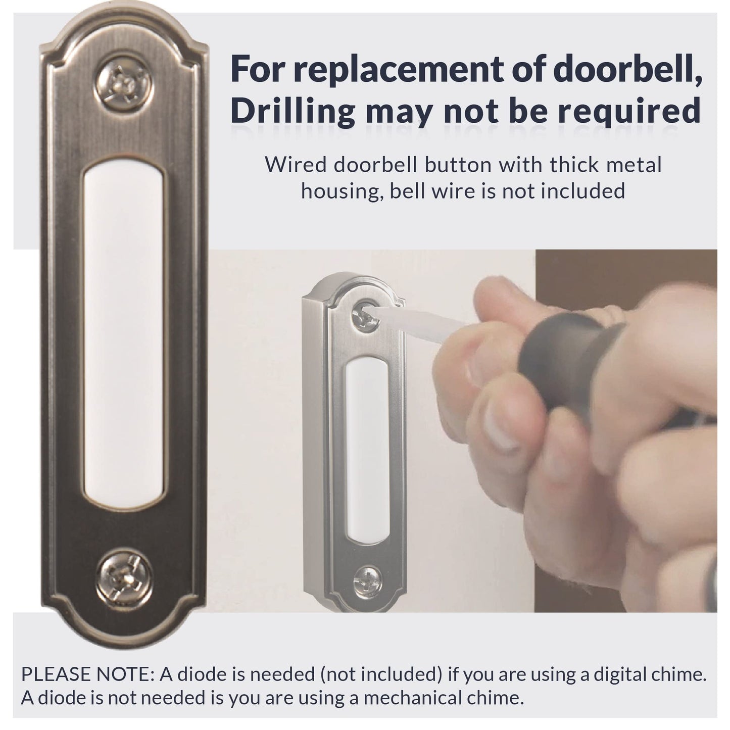 Newhouse Hardware LED Lighted Metal Door Chime Push Button (Oil-Rubbed Bronze) | Surface Mount Lighted Door Bell Button | Replacement Wired Doorbell Button for Most Door Bell Chimes