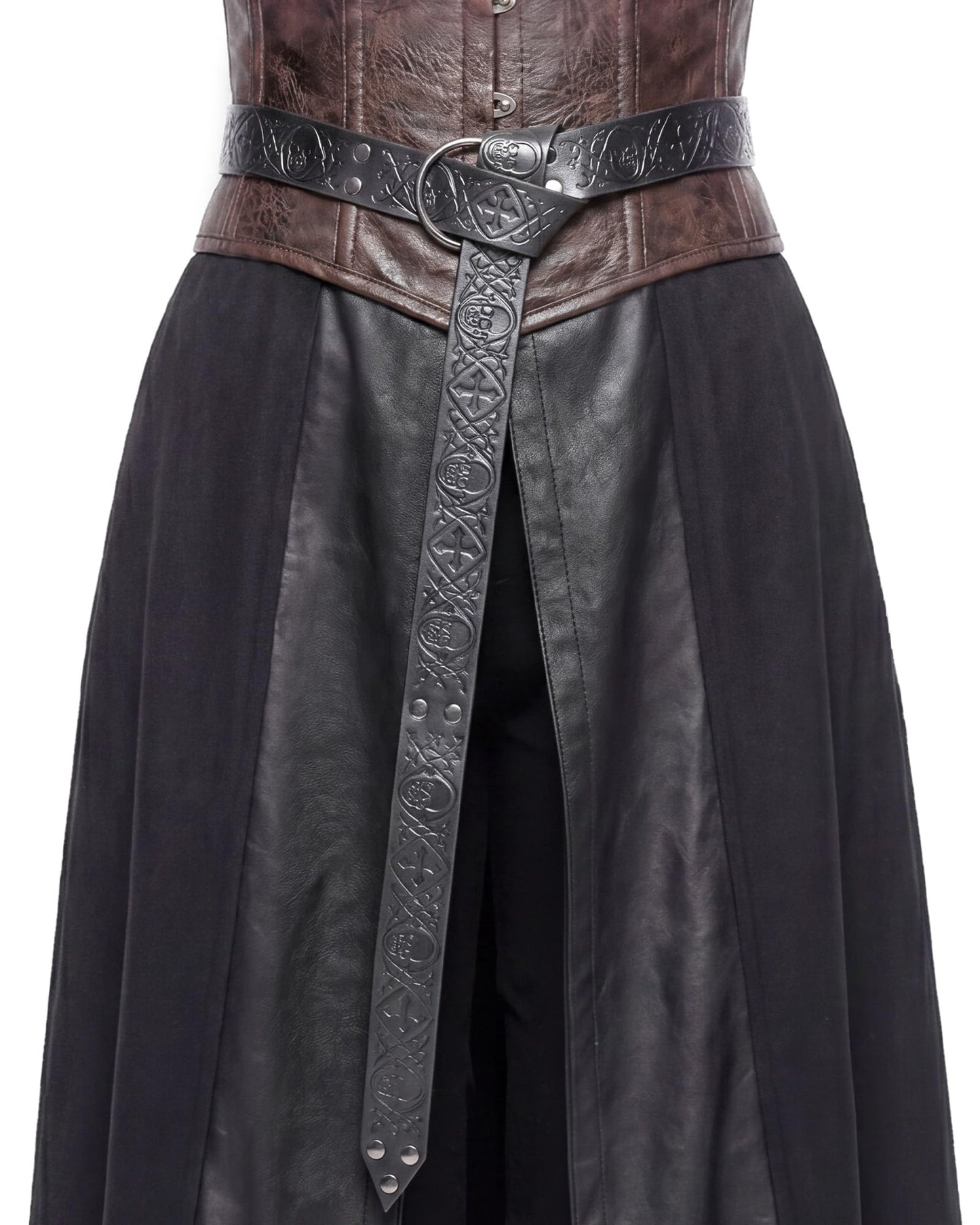 CoTeeZa Medieval Renaissance Leather Belt - Vintage Gothic Skull Cross Punk Black Style Waist Belts for Men Women Cosplay LARP Renfaire Viking Knight Costume Accessory
