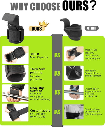 Weight Lifting Hooks - Heavy Duty Wrist Straps for Deadlifts & Pull-Ups | 600 Lbs Capacity with Thick Padding
