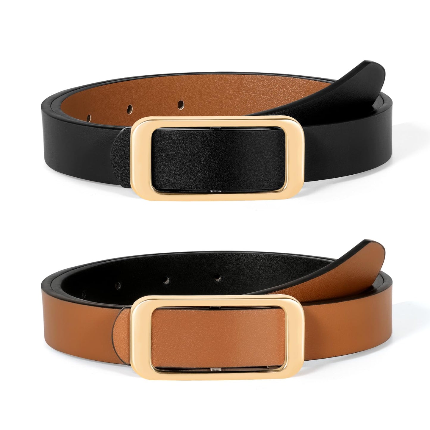 SUOSDEY Women Reversible Leather Belts for Jeans Pants Dresses Ladies Fashion Belts with Gold Buckle,Width 0.9"