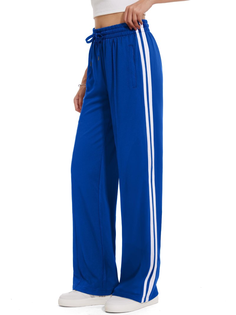 Tapata Petite Women's 28" Inseam Active Track Pants Striped Loose Fit Running Sporty Bottoms Travel Athletic Jogging, Blue, M