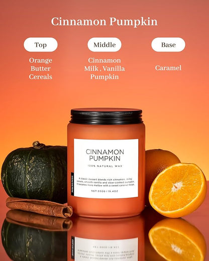 M&SENSE Cinnamon Pumpkin Fall Scented Candles, 19.4oz Soy Natural Candles 110 Hours Long Lasting Slow Burning Autumn Candle Gifts for Thanksgiving