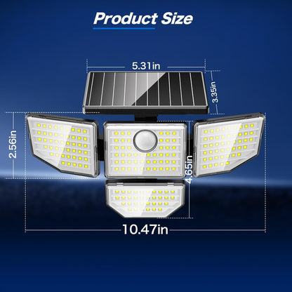 Adewalk 3000LM Outdoor Solar Light - Upgrade 4 Heads 188 LED Solar Motion Sensor Outdoor Lights, IP65 Waterproof Powered Light for Home Darkroom Backyard