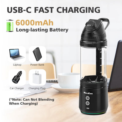 Portable Blender Personal Juicer for Shakes and Smoothies - 20 OZ Electric Protein Shaker Bottle with Insulated Sleeve, Travel Lid, USB-C Rechargeable - Mini Small Blender Cup for Kitchen, Office, Gym