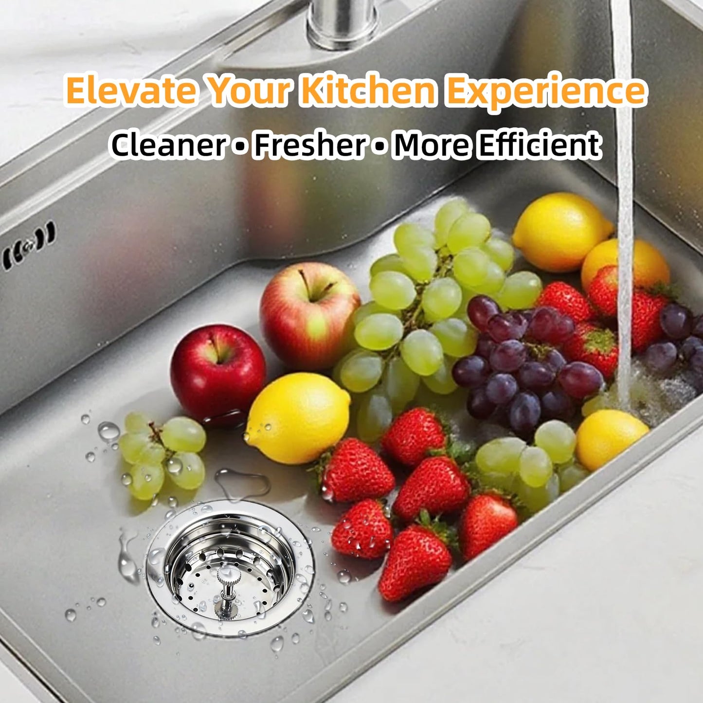 Kitchen Sink Drain Assembly, Stainless Steel Basket Strainer with Knob, 3-1/2 Inch Sink Drain Stopper Plug, Threaded Plastic Sink Strainer Tailpiece 1-1/2 in