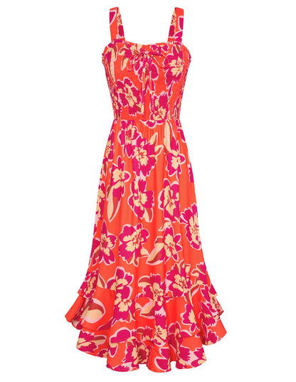 GRACE KARIN Women's 2025 Summer Floral Boho Dress Square Neck Strapped Swing A Line Sundress Beach Long Maxi Outfits