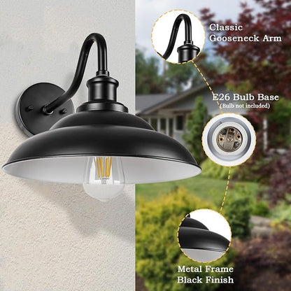 Outdoor Gooseneck Barn Light, 12'' Farmhouse Exterior Wall Mount Light, Outdoor Indoor Wall Sconce, Exterior Porch Lighting Fixture, Industrial Outside Black Lantern for Entryway Garage, 3 Pack