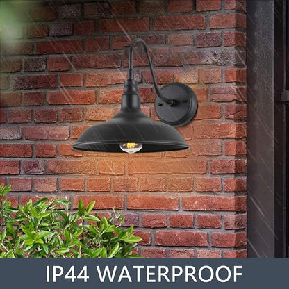 Black Outdoor Barn Light with Wall Mount 2 Pack Exterior Gooseneck Lights with 10" Dome, Farmhouse Style Outside Wall Sconce for House, Porch, Patio