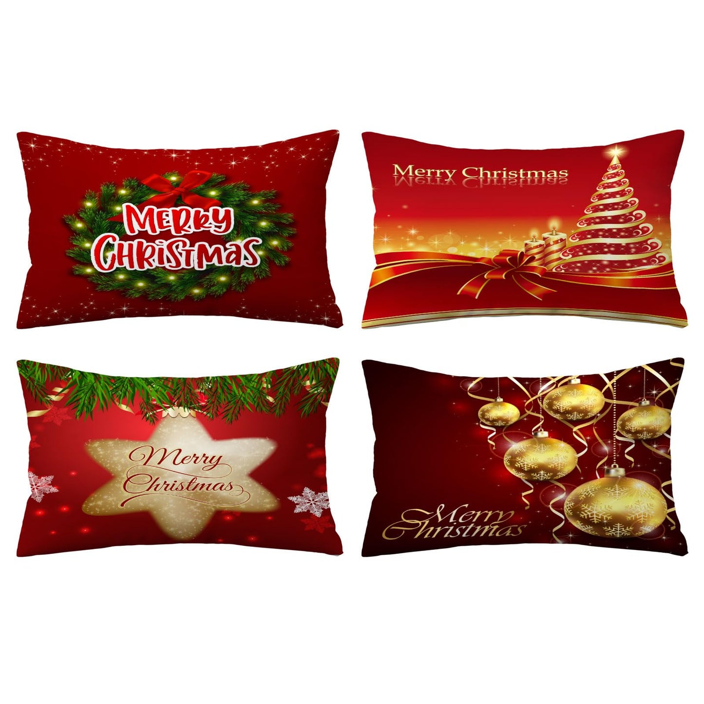 Set of 4 Christmas Pillow Covers 12x20 Inch Xmas Pillow Cases Velvet Throw Pillow Covers Red Gold Winter Holiday Cushion Covers Outdoor Couch Sofa Home Decorations for New Year