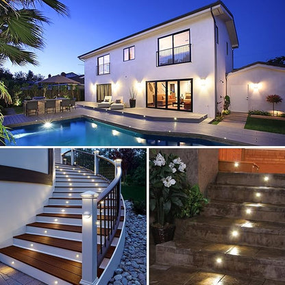 Led Deck Lights Outdoor Waterproof Low Voltage Stainless Steel 1W Outdoor Yard Garden Decoration Lamps Landscape Pathway Patio Step Stairs LED In-ground Lights Black Border(10pcs,Warm White)