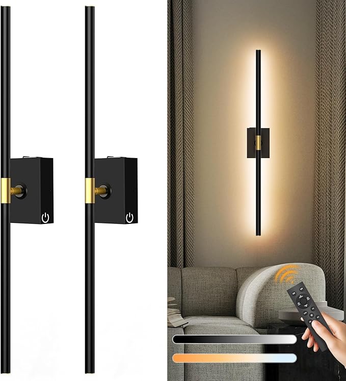 Battery Operated Wall Sconces Set of 2: 10000mAh Rechargeable Wall Sconce with Touch and Remote, 360° Rotate, 4CCT Dimmable Wireless Wall Light LED Wall Lamp for Living Room Bedroom Bathroom, Black