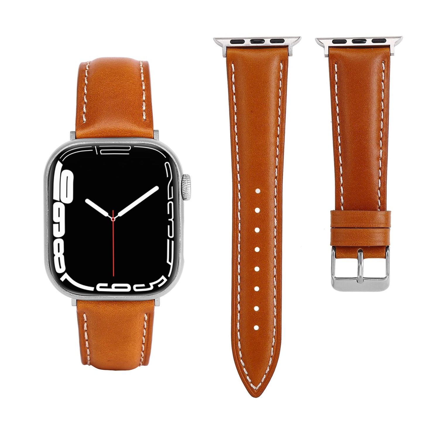 Vintage Full-Grain Genuine Leather Band Compatible with Apple Watch 42/44/45/46/49mm, Men Women Classic Business Dressy iWatch Strap for Series 11 10 9 8 7 6 5 4 Ultra SE 3 2 1, Brown