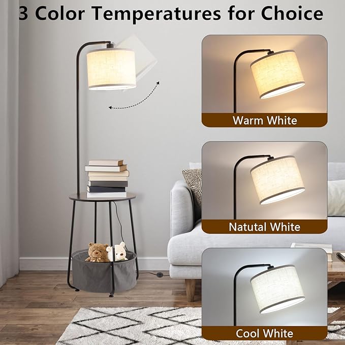 Floor Lamp with Cat Bed, Adjustable Lampshade, 3 Color Temperatures, Foot Switch Control, Tall Standing Lamp with Pet House, Modern Lighting for Living Room Bedroom Decor, Black