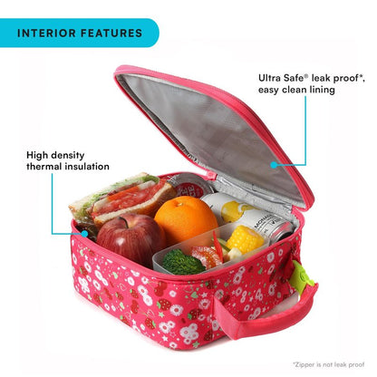 Arctic Zone Kids Lunch Box Combo with Gel Ice Pack and Sandwich Container, Insulated Bag for Travel Lunch, Sensory Fidget Handle, Very Berry Cherry