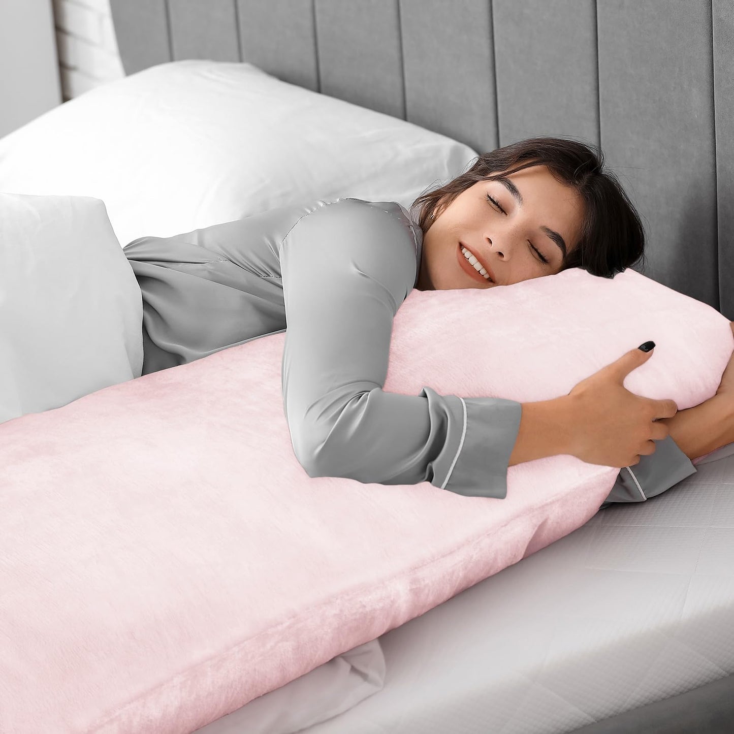 BEDELITE Body Pillow Cover with Zipper Closure, Super Soft and Cozy Fuzzy Fleece Pillowcase 20 x 54 Inches, Luxury Fluffy Plush Long Body Pillow Pillowcase for All Seasons(Pink)