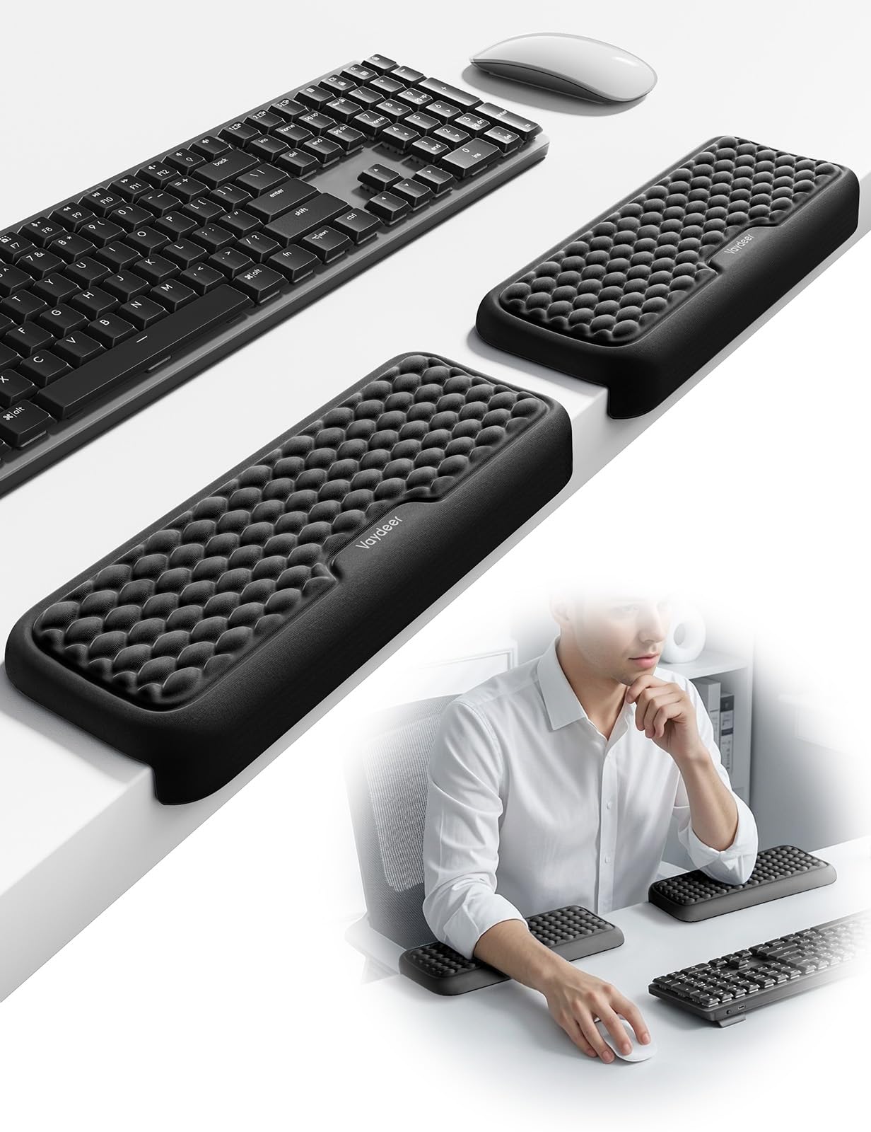 Vaydeer 2Pcs Elbow Rest Pad, L-Shaped Arm Rest Elbow Pad, Desk Edge Cushion, Ergonomic Memory Foam Wrist Rest Support Keyboard Mouse Padding for Palm Hand Office Computer Home Gaming Accessories-Black