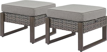 Rilyson Outdoor Ottoman Wicker Patio Footrest - 2 Piece Wicker Footrest Footstools Set with Sturdy Frame,All-Weather PE Wicker, Thick Cushions for Deck Porch Garden(Mixed Grey/Grey)
