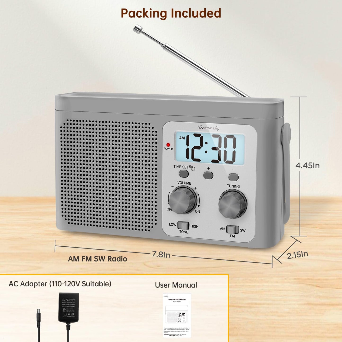 DreamSky AM FM Radio Portable Shortwave Radio Battery Powered/Plug in Wall