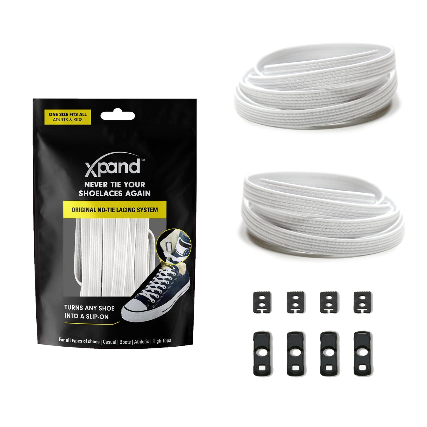 Xpand No Tie Shoelaces for Adults & Kids - Stretch Elastic Shoe Laces for Sneakers | Stretchy Tieless Shoe Strings for Running, Sports & Everyday Wear | One Size Fits All