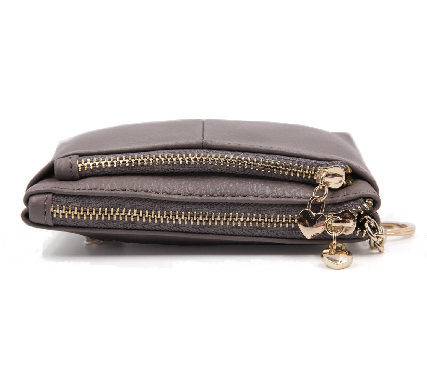 ZOOEASS Coin Purse Women Genuine Leather Zip Mini Purse With Key Ring Triple Zipper Card Holder Wallet (Grey)