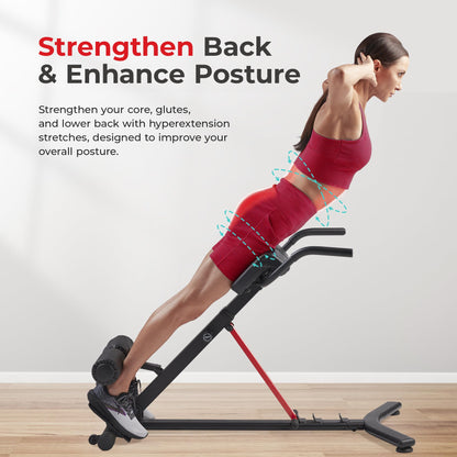 Sunny Health & Fitness Foldable Hyperextension Roman Chair w/Back Extension, Home Gym Sit Up Bench for Glute & Ab Workouts, Optional Adjustment Incline & Multi-Function Heavy-Duty Exercise Equipment