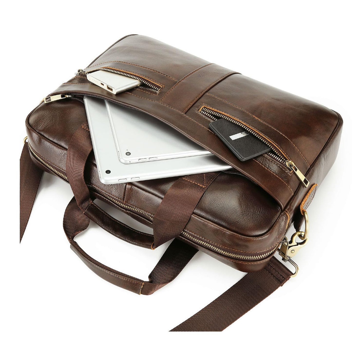 Messenger Bag for Men 15.6" Vintage Leather Waterproof Laptop Briefcase Computer Laptop Bag Shoulder Bag for Office Business (Brown)
