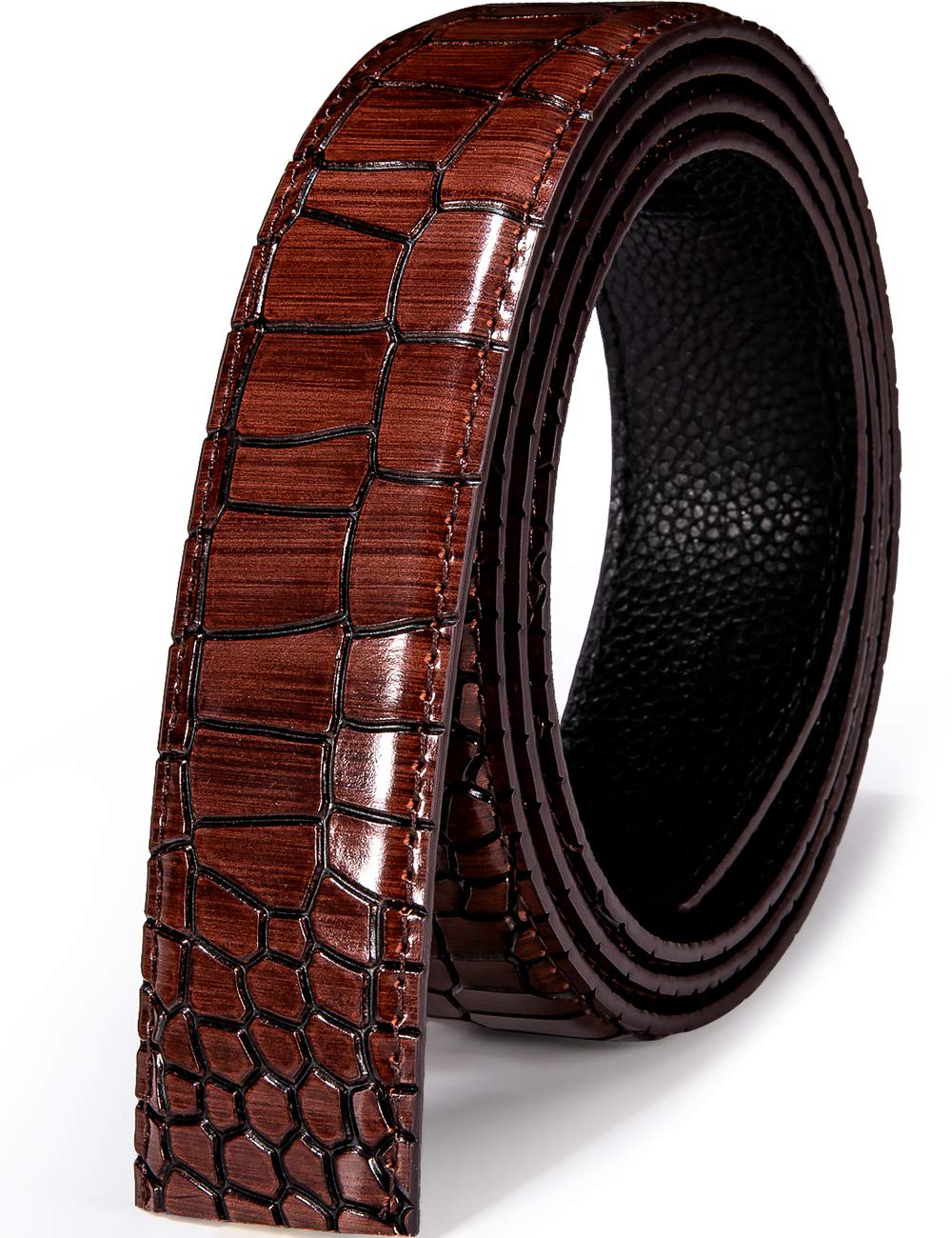 Dubulle Mens Belt Gold Ratchet Buckle Designer Vintage Brown Leather Strap Formal Dress Business Casual