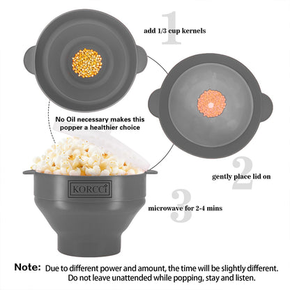 The Original Korcci Microwaveable Silicone Popcorn Popper, Microwave Popcorn Popper, Collapsible Microwave Popcorn Maker Bowl, No Oil Required, Use In Microwave, Dishwasher Safe (Blue)
