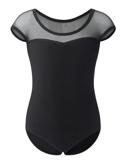 Stelle Black Leotards for Girls Ballet Dance Leotard Mesh Short Sleeve Gymnastics Outfits(Black,90)