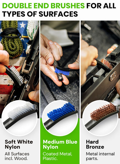 Bore Cleaner Gun Cleaning Kit for 12Ga / 5.56 / 9mm Gun Cleaning Snake, Gun Cleaning Supplies Incl. 1.69oz Clp Gun Cleaning Oil, Gun Cleaning Patches, Gun Cleaning Swabs, Gun Brushes, Cleaning Picks