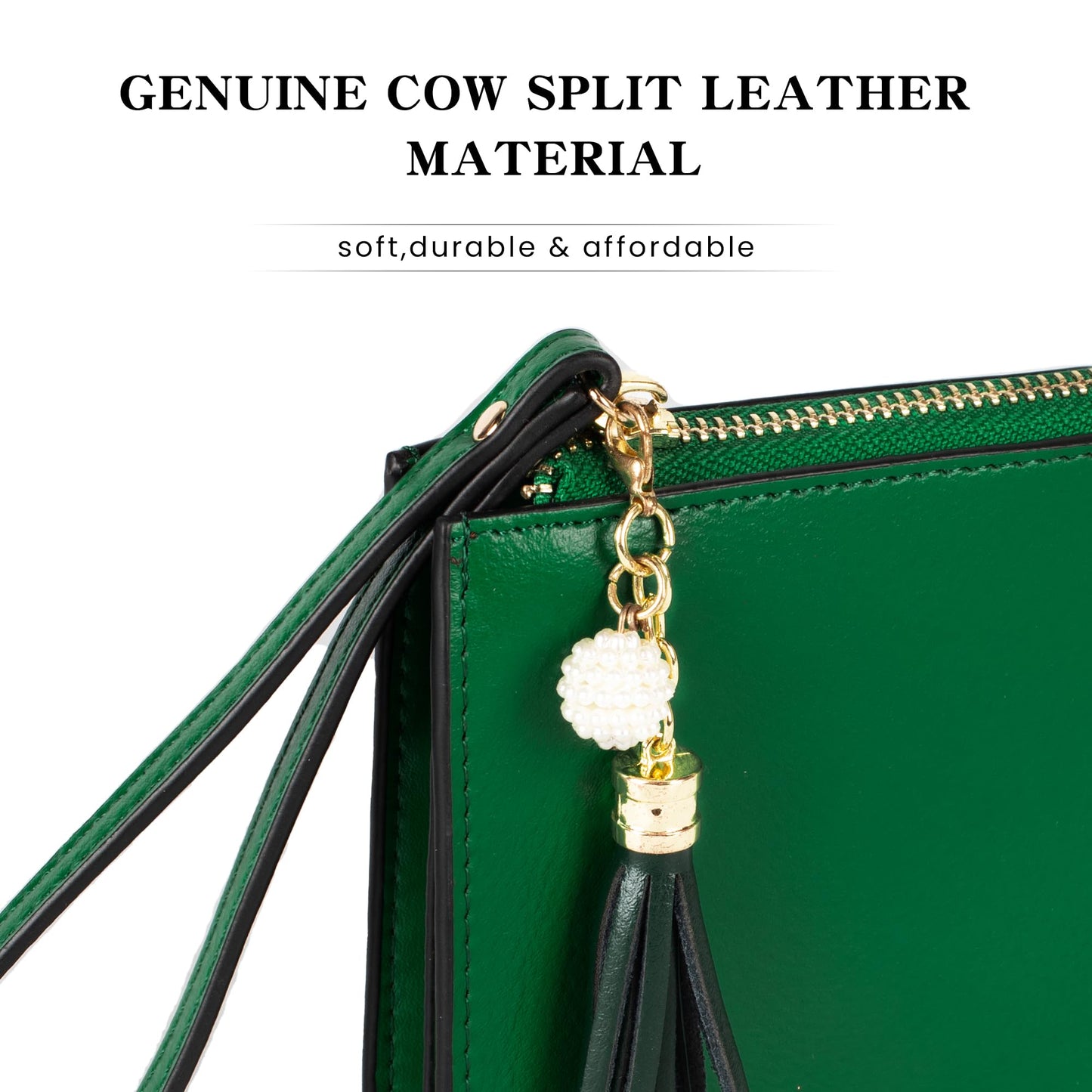 befen Genuine Leather Wristlet Clutch for Women Ultra-Slim Ladies Credit Card Holder Wallet Purses with RFID Protection (Kelly Green)