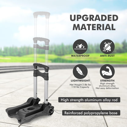 Home-Man Folding Hand Truck, Heavy Duty Luggage Cart, Utility Dolly Platform Cart with 4 Wheels and 2 Elastic Ropes for Luggage, Travel, Moving, Shopping, Office Use (110LB, Black)