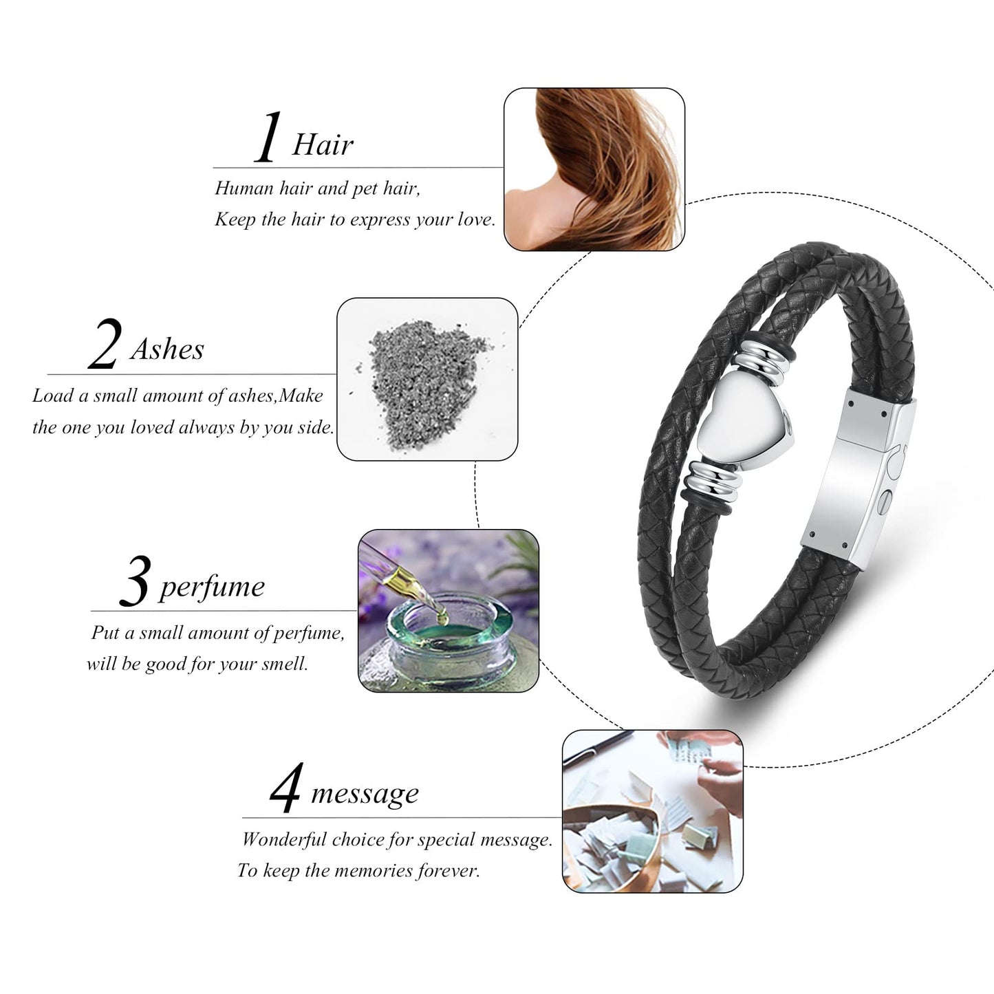 memorial jewelry Cremation Bracelet with Clasp Beads Cowhide Multi-Layer Braided Leather Urn Bracelet for Men Women (2PCS, 20cm/7.87in)