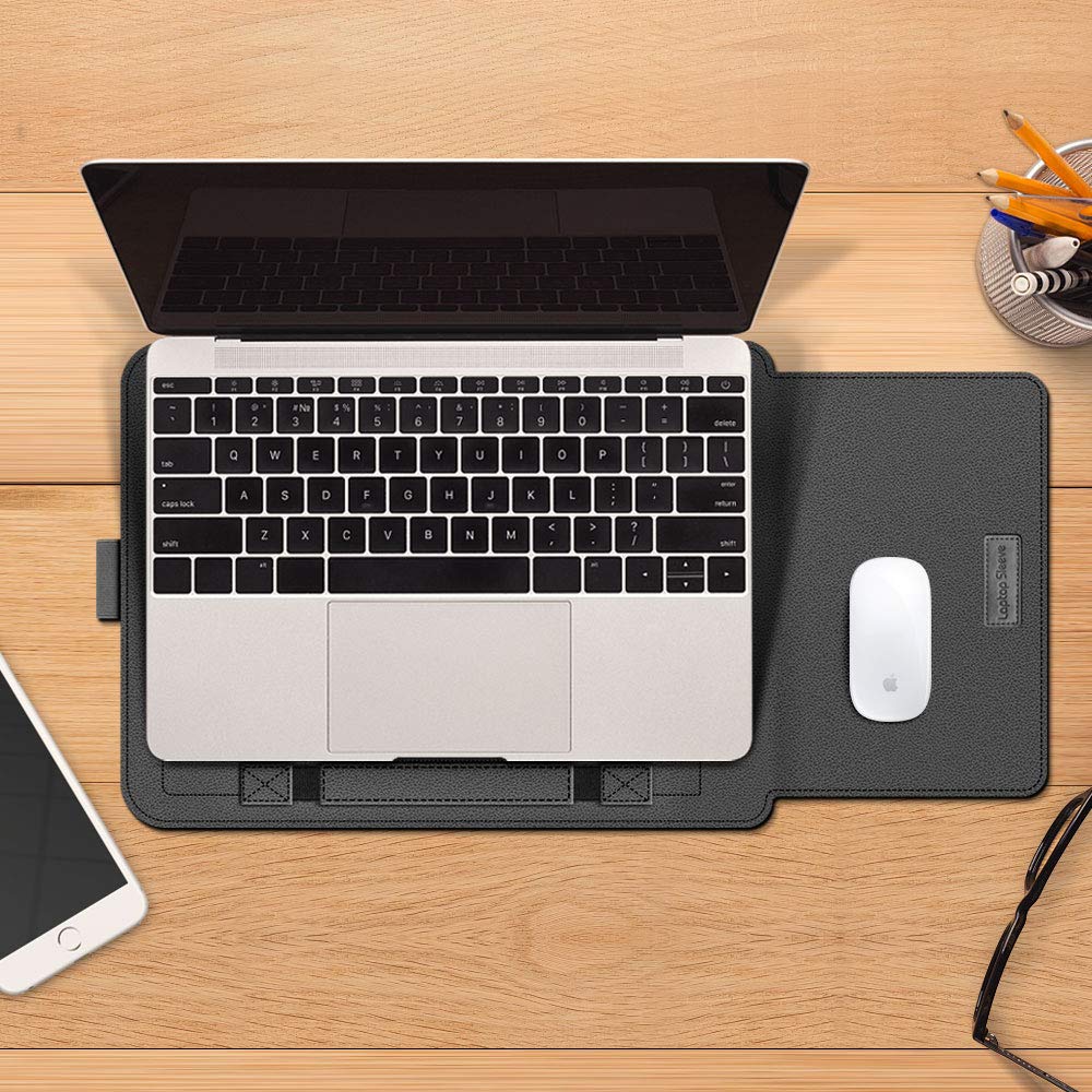 GANGANPRO Laptop Sleeve 16-17" Case with Stand Compatible with Microsoft Surface Laptop 5/4/3/2 13.5", MacBook Air/Pro 13.3", PU Leather Sleeve for 15-16" Computers - Brown