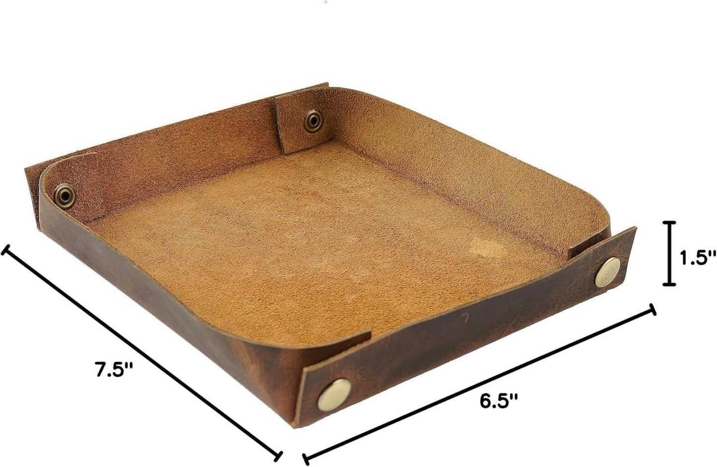 PavinCrafter Leather Valet Tray for Men & Women – Handmade Catchall Organizer for Keys, Wallet, Coins, Jewelry, Watch | Premium Full-Grain Leather EDC Tray with Brass Rivets for Desk (Brown)