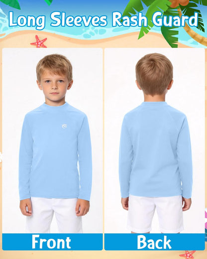 DRONIRING Boys' Long Sleeve Rash Guard, UPF 50+ Swim Shirt Toddler Kids, Quick Dry SPF UV Sun Protection Water Shirts for Beach Surf Swimming