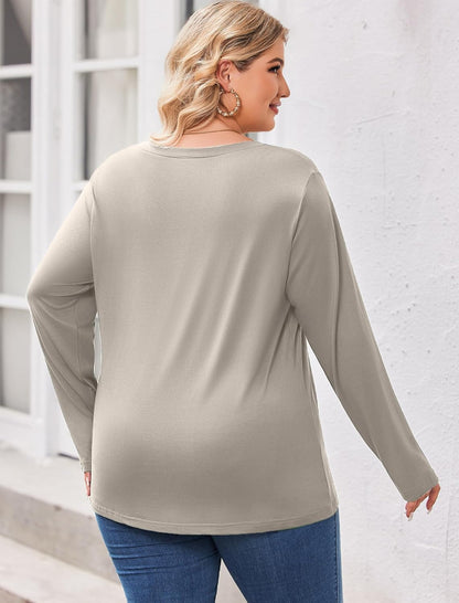 IN'VOLAND Womens Plus Size Long Sleeve Shirts V Neck Basic Tee Tops Loose Fit Fall Outfits for Women 1X-5X