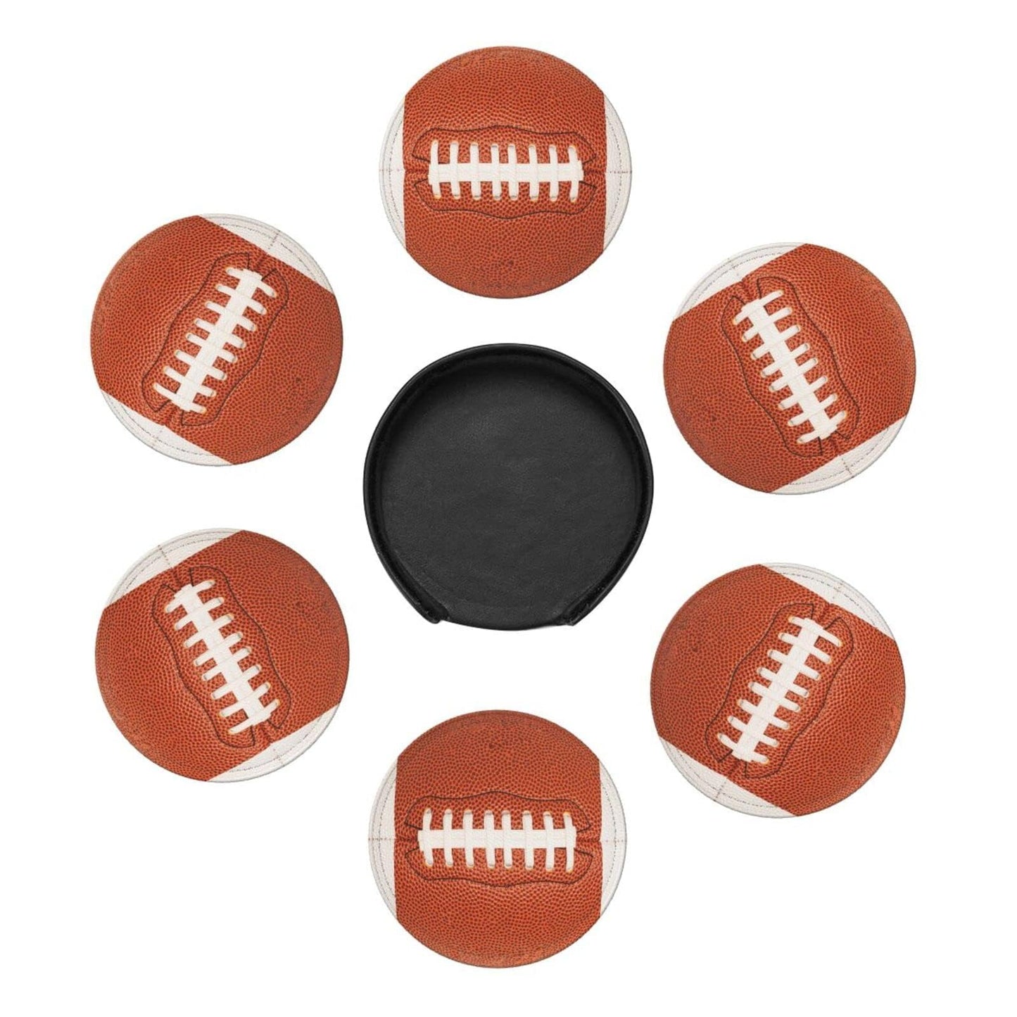 sunwarshile Football Coasters for Drinks with Holder Round Leather Coasters Set of 6 Cups Mugs Mat Pad for Home Kitchen Bar